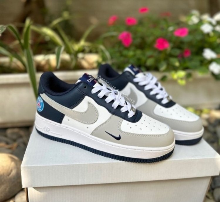 Nik E Air Force 1 Paris Saint German Psg Grey Blue Sneakers