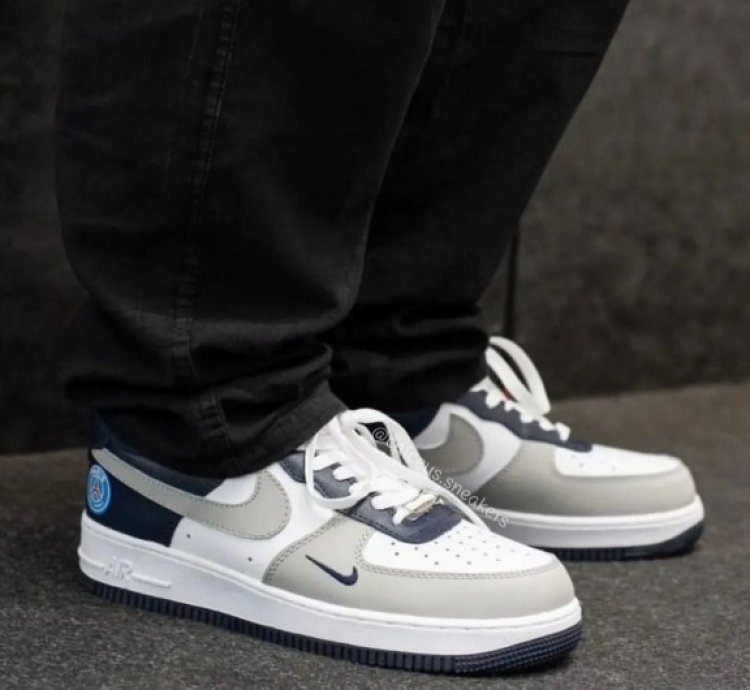 Nik E Air Force 1 Paris Saint German Psg Grey Blue Sneakers
