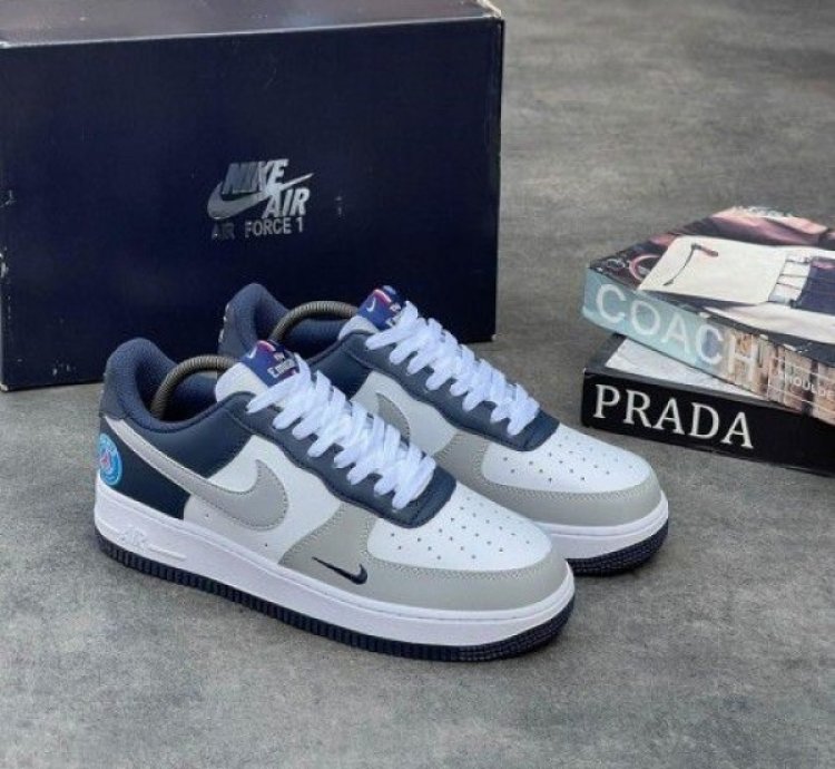 Nik E Air Force 1 Paris Saint German Psg Grey Blue Sneakers