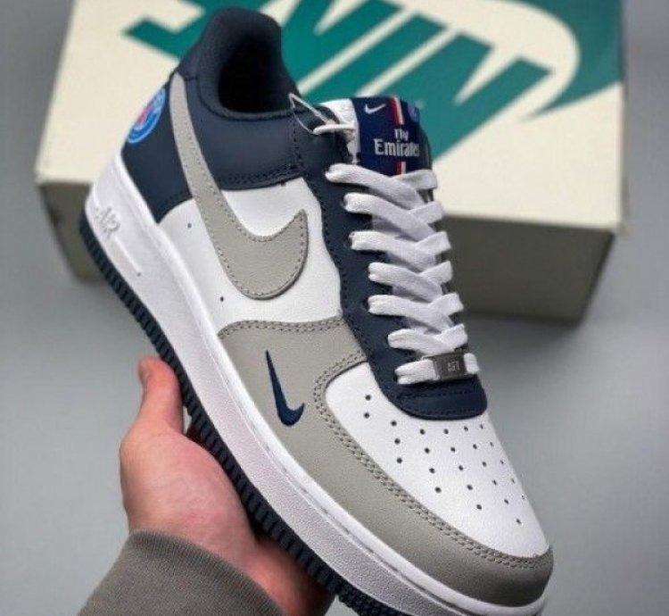 Nik E Air Force 1 Paris Saint German Psg Grey Blue Sneakers
