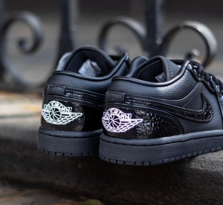 Nik E Air Jordan 1 Low Black Croc Basketball Sneakers