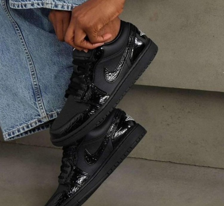 Nik E Air Jordan 1 Low Black Croc Basketball Sneakers