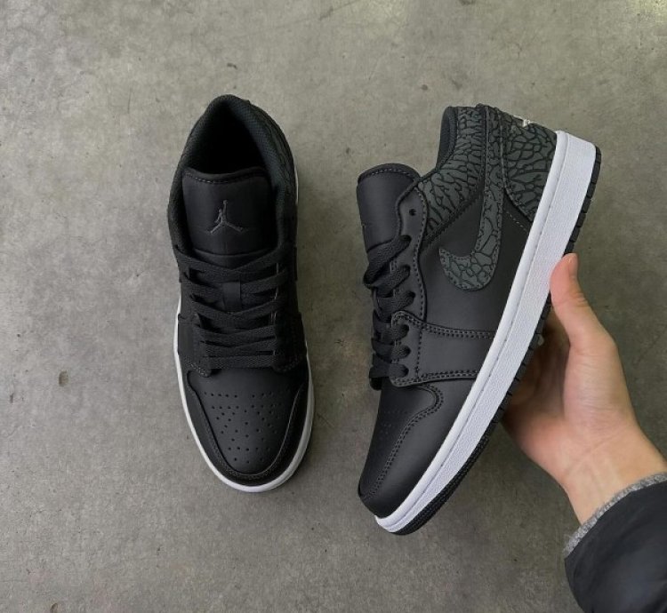 Nik E Air Jordan 1 Low Black Elephant Sneakers