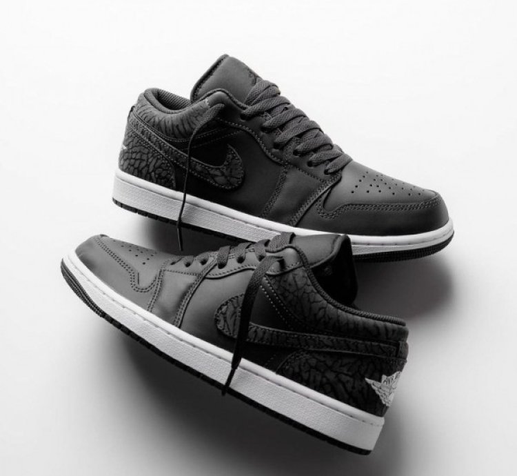 Nik E Air Jordan 1 Low Black Elephant Sneakers