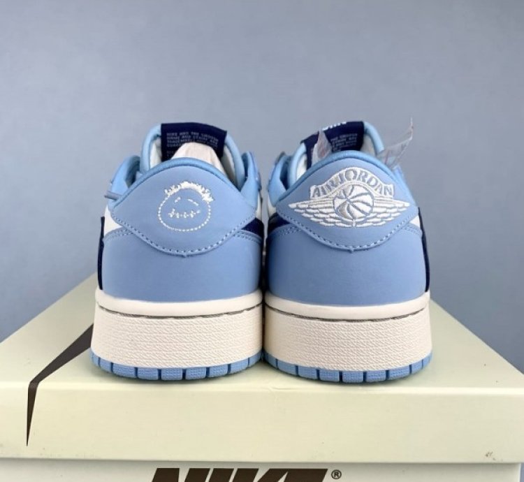 Nik E Air Jordan 1 Low X Travis Scott Unc Blue Basketball Sneeakers Semi Ua