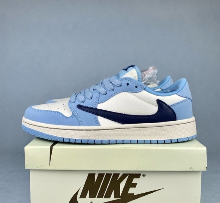 Nik E Air Jordan 1 Low X Travis Scott Unc Blue Basketball Sneeakers Semi Ua