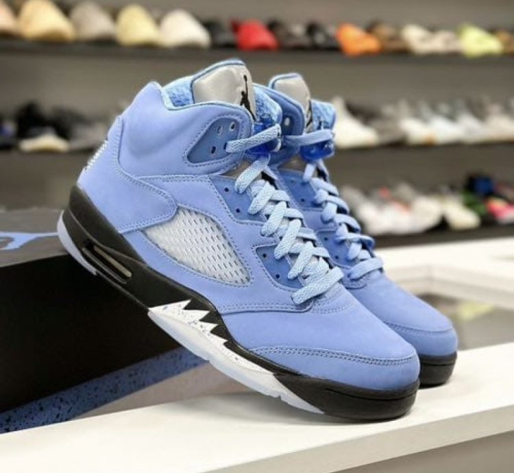 Nik E Air Jordan 5 Unc Blue Basketball Sneakers Semi Ua