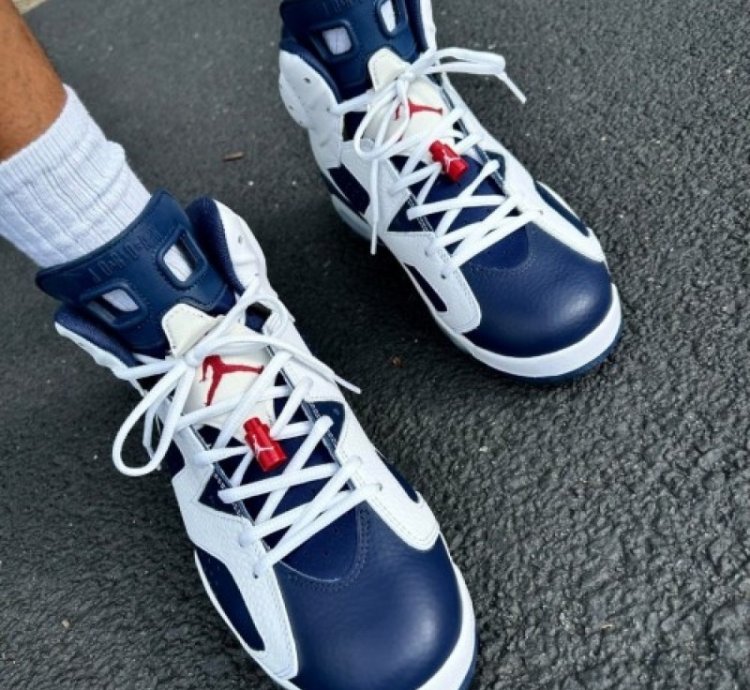Nik E Air Jordan 6 Olymic White Navy 2024 Basketball Sneakers
