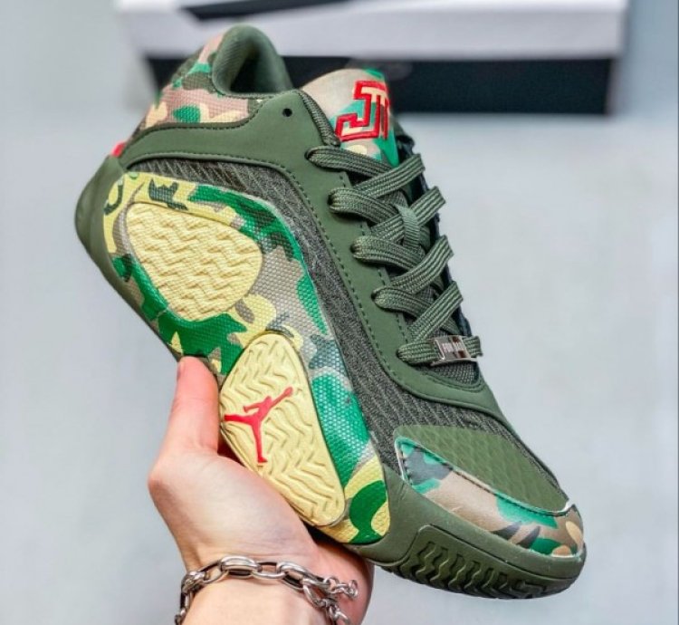 Nik E Air Jordan Jayson Tatum 2 Camo Green Basketball Sneakers