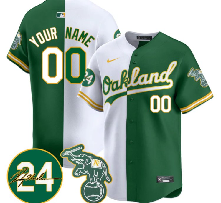 Custom Oakland Athletics Jersey 2025 Rickey Henderson Memorial Stitched Split