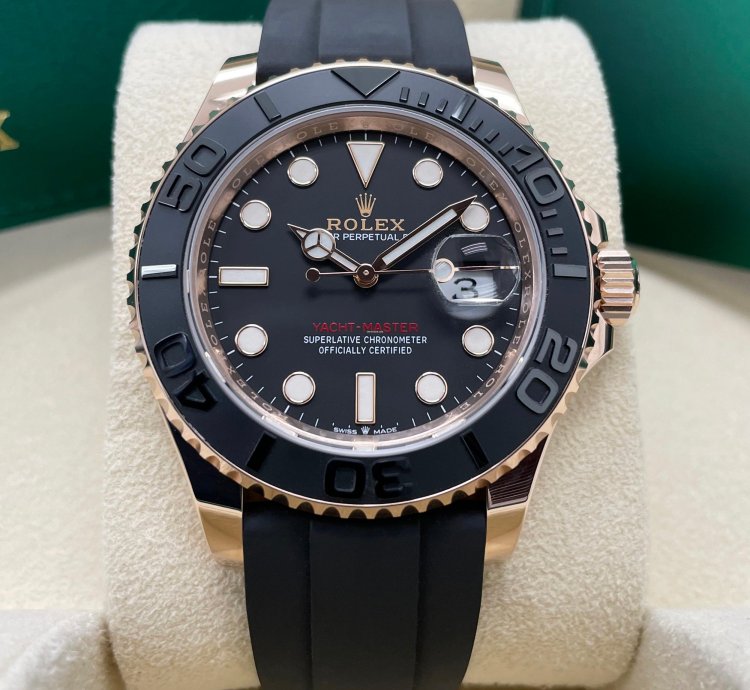 Rolex Yacht-master 40 New Yacht-master 126655 40mm Rose Gold Black Rubber Oysterflex Strap