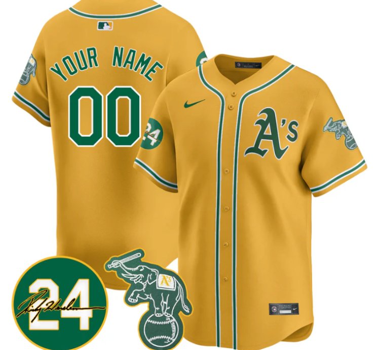 Custom Oakland Athletics Jersey 2025 Rickey Henderson Memorial Stitched Yellow