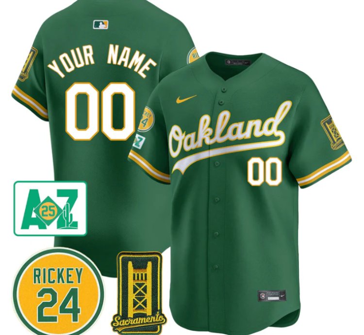 Custom Oakland Athletics Jersey 2025 Sacramento Rickey Henderson Stitched Green