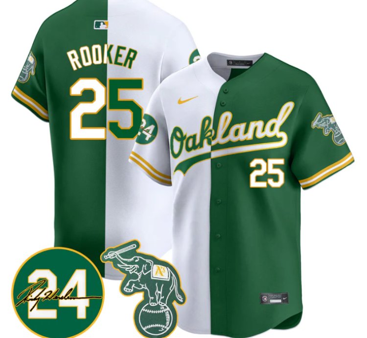 Brent Rooker Jersey 25 Oakland Athletics 2025 Rickey Henderson Memorial Stitched Split