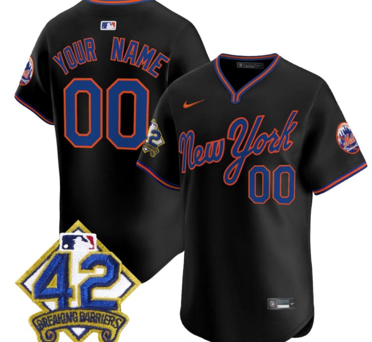 Custom New York Mets Jersey 2025 Jackie Robinson Patch Road Alternate Stitched Black