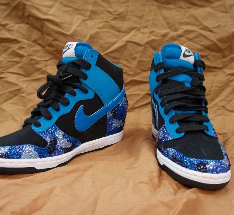 Swarovski Crystal Camo Nike Dunk Sky Hi Wedge