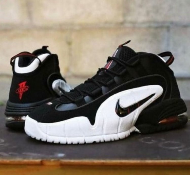 Nik E Air Max Penny Black White Red Basketball Sneakers