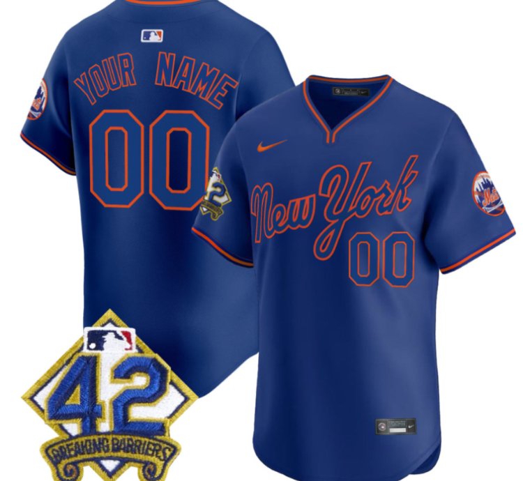Custom New York Mets Jersey 2025 Jackie Robinson Patch Road Alternate Stitched Royal