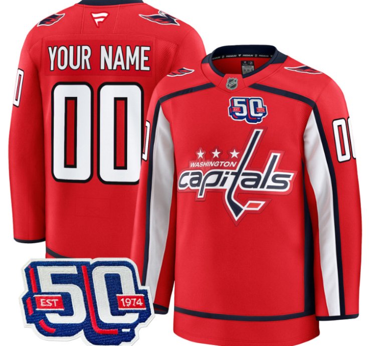 Men Custom Washington Capitals Jersey 50th Anniversary Premium Stitched Red