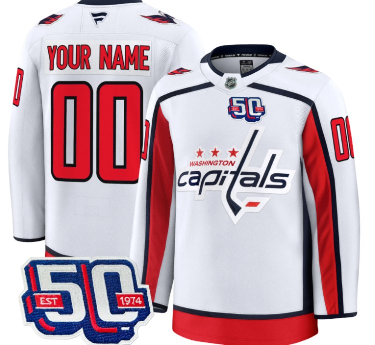 Men Custom Washington Capitals Jersey 50th Anniversary Premium Stitched White