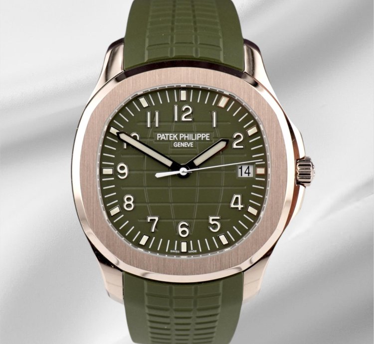 Patek Philippe Aquanaut Jumbo 18k White Gold Khaki Green Men Watch 5168g-010