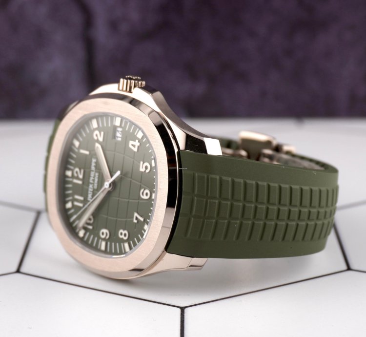 Patek Philippe Aquanaut Jumbo 18k White Gold Khaki Green Men Watch 5168g-010