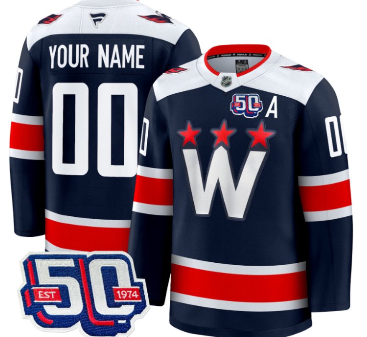 Men Custom Washington Capitals Jersey 50th Anniversary Premium V2 Stitched Navy