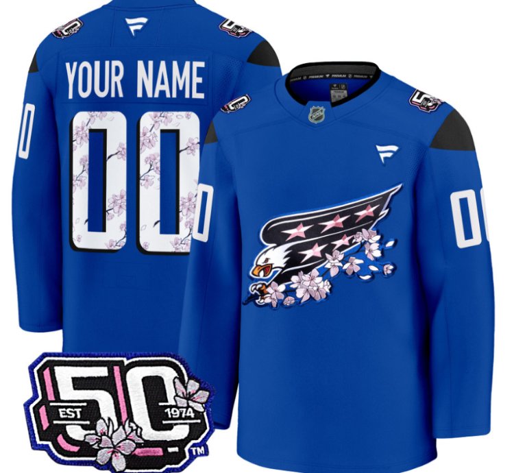 Men Custom Washington Capitals Jersey 50th Anniversary V2 Cherry Blossom