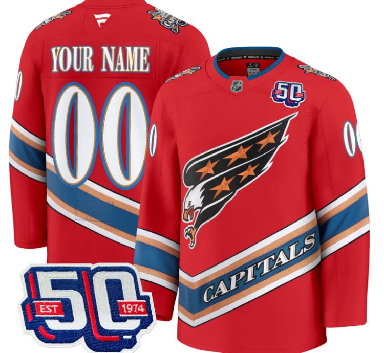 Mens Custom Washington Capitals Jersey Eagle Alternate 50th Anniversary Red
