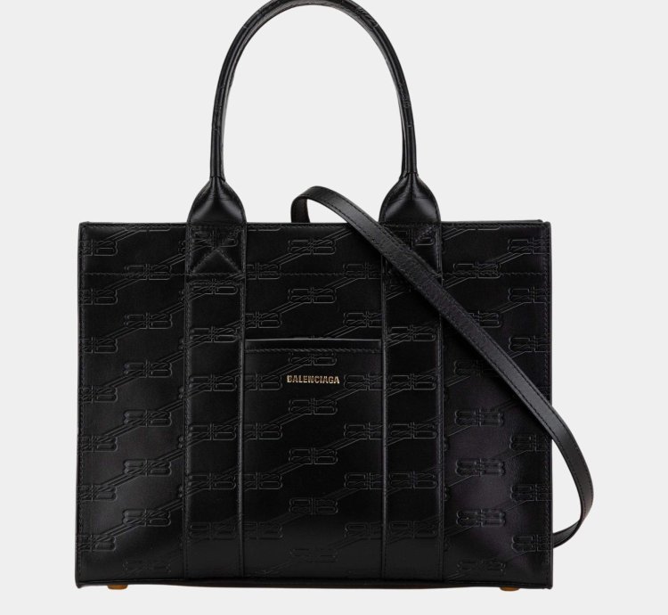 Balenciaga Black Bb Monogram Leather Hard 2 0 Tote Bag