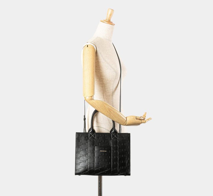 Balenciaga Black Bb Monogram Leather Hard 2 0 Tote Bag