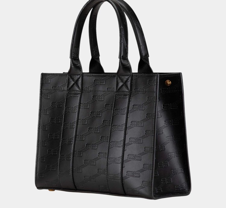 Balenciaga Black Bb Monogram Leather Hard 2 0 Tote Bag
