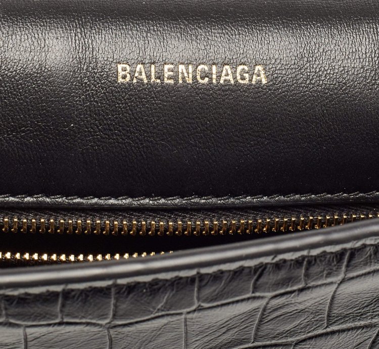 Balenciaga Black Croc Embossed Leather Crush Pochette