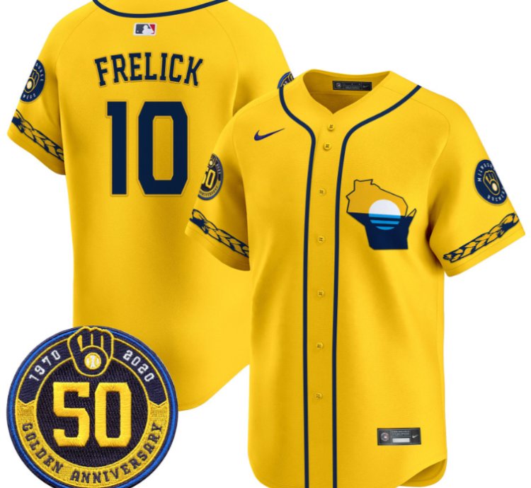 Sal Frelick Jersey 10 Milwaukee Brewers Golden 50th Anniversary Patch Stitched Gold