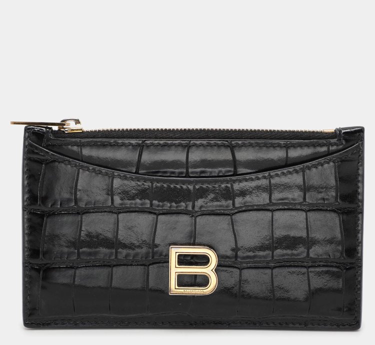 Balenciaga Black Croc Embossed Leather Hourglass Card Holder