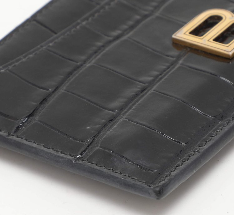 Balenciaga Black Croc Embossed Leather Hourglass Card Holder
