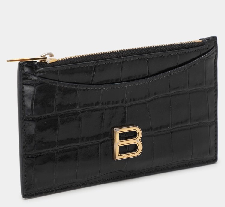Balenciaga Black Croc Embossed Leather Hourglass Card Holder