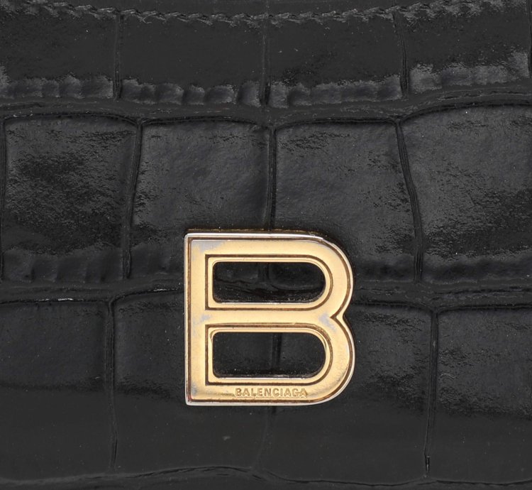Balenciaga Black Croc Embossed Leather Hourglass Card Holder