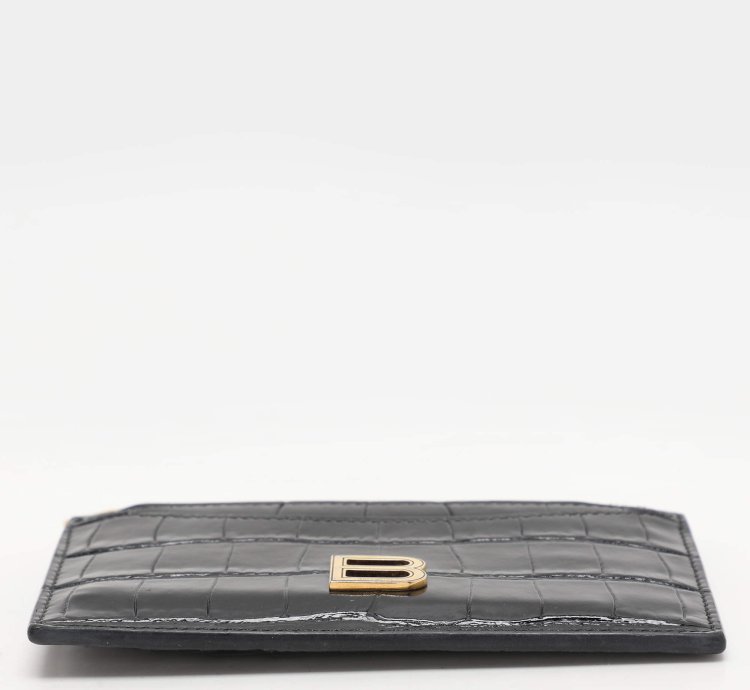 Balenciaga Black Croc Embossed Leather Hourglass Card Holder