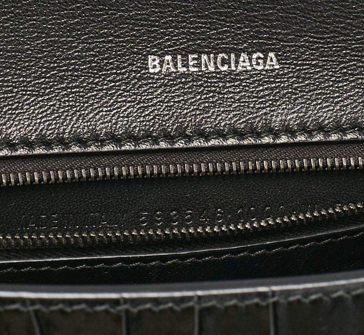 Balenciaga Black Croc Embossed Leather Small Hourglass Top Handle Bag