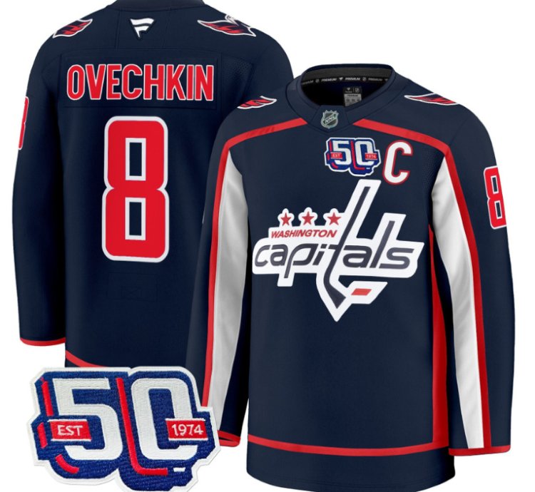 Men Alex Ovechkin Jersey 8 Washington Capitals 50th Anniversary Stitched Navy