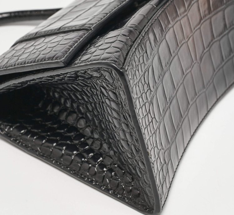Balenciaga Black Croc Embossed Leather Small Hourglass Top Handle Bag