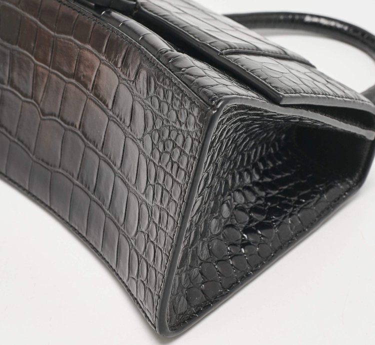 Balenciaga Black Croc Embossed Leather Small Hourglass Top Handle Bag