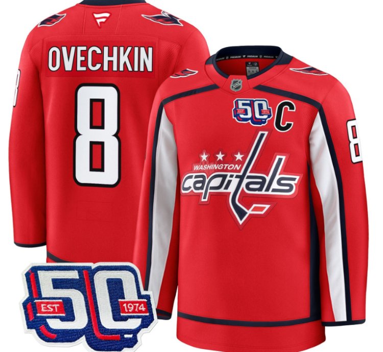 Men Alex Ovechkin Jersey 8 Washington Capitals 50th Anniversary Stitched Red