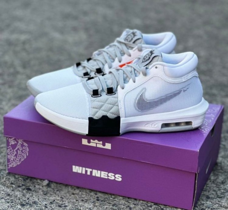 Nik E Lebron Witness 8 White Silver Basketball Sneakers