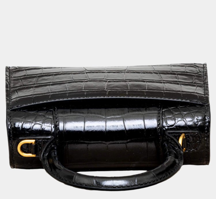 Balenciaga Black Croc Embossed Leather Xs Hourglass Top Handle Bags