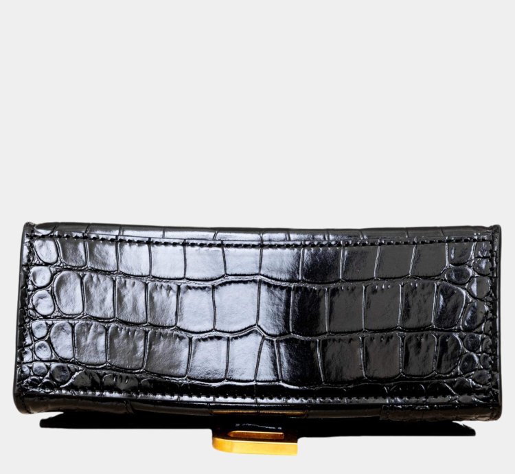 Balenciaga Black Croc Embossed Leather Xs Hourglass Top Handle Bags