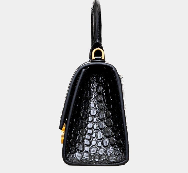 Balenciaga Black Croc Embossed Leather Xs Hourglass Top Handle Bags