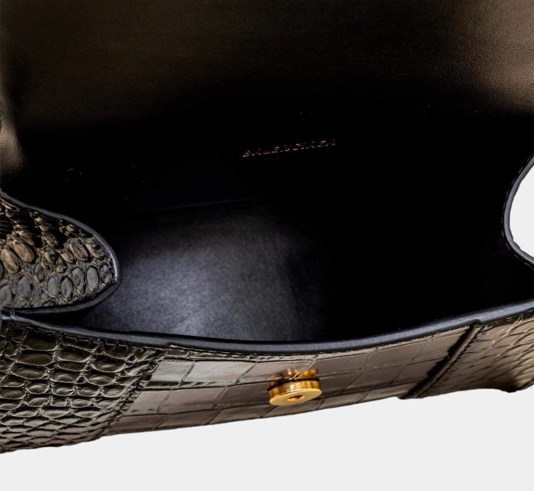 Balenciaga Black Croc Embossed Leather Xs Hourglass Top Handle Bags