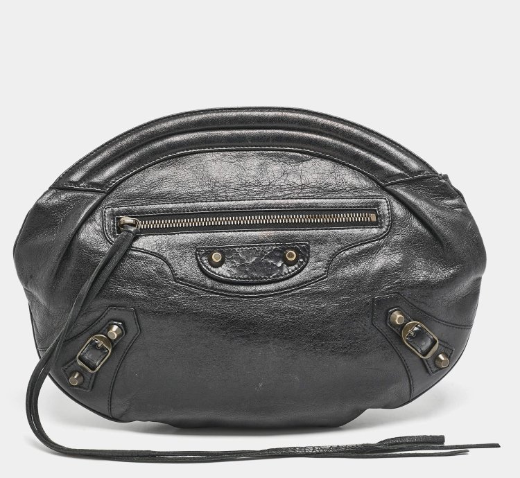 Balenciaga Black Leather Classic Hardware Oval Clutch